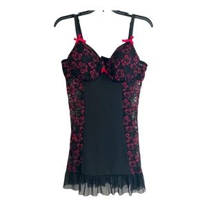 Black & Hot Pink Lace Lingerie Dress- size 1x